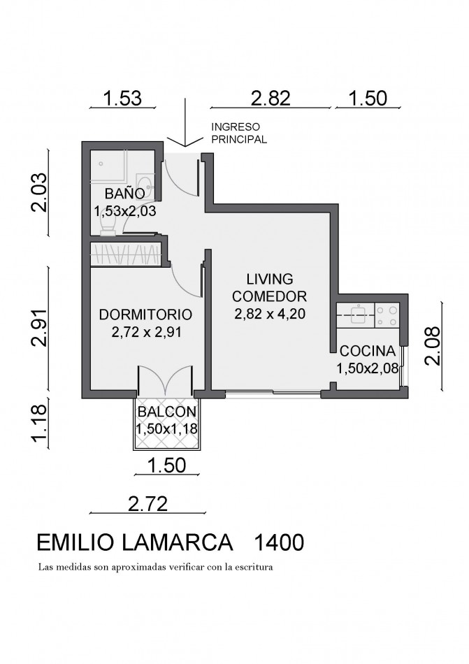 Departamento de 2 ambientes externo - Super luminoso
